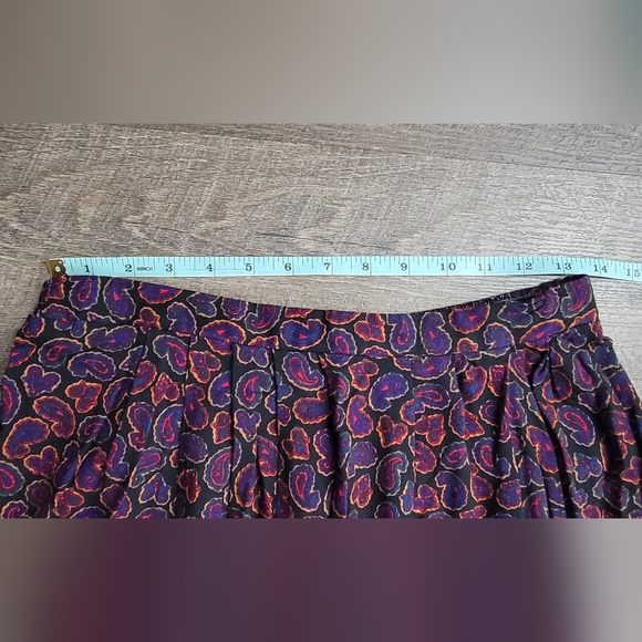 Vinatge 80's Midi Skirt Women's 16 Black, Purple & Multi Paisley Elastic Waistba - Picture 9 of 12